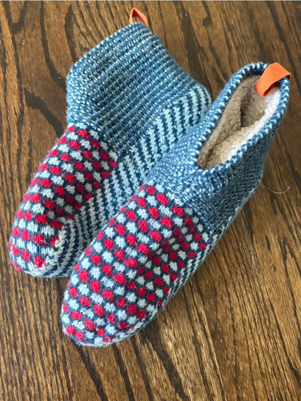 Bombas Kids Youth 1-5 FROST BLUE Fair Isle Gripper Slippers Teddy Sherpa Lined